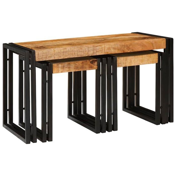 Tables gigognes industrielles - vidaXL - Bois de manguier massif - Métal - Marron et Noir - 82x40x45 cm - Rectangulaire Tables gigognes industrielles - vidaXL - Bois de manguier massif - Métal - Marron et Noir - 82x40x45 cm - Rectangulaire