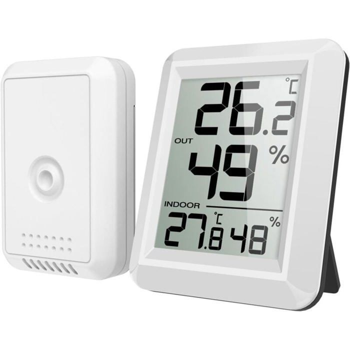 Thermomètre-hygromètre intérieur/extérieur - ULISEM - Capteur sans fil - Portée 100 m - Écran LCD 66 cm