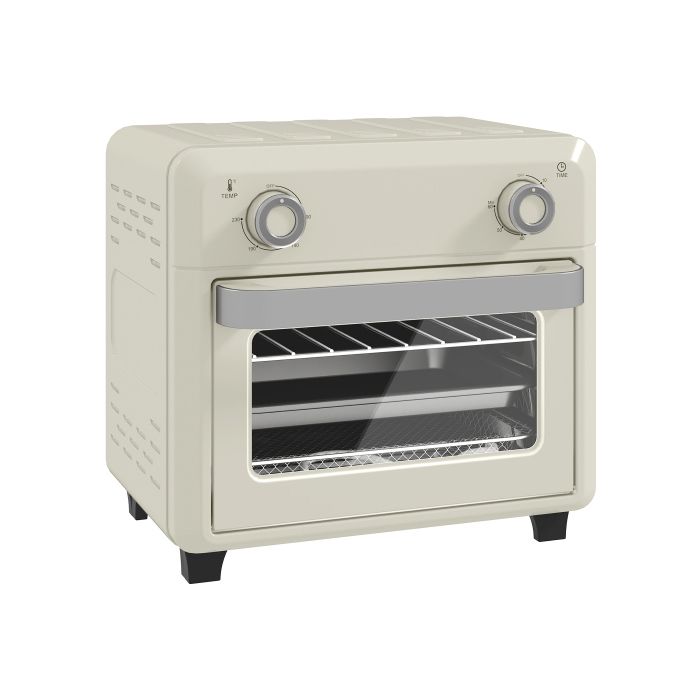 Mini Four à Convection 10 L 2-en-1 Friteuse à Air Chaud 1000W 80-230°C Écran Tactile Minuterie Lumière Intérieure Inox - Lumelyaq