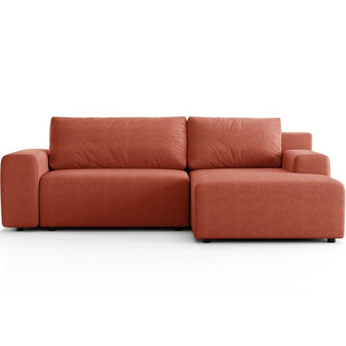 Canapé dangle réversible convertible 5 places avec coffre en tissu chenille terracotta - Luno