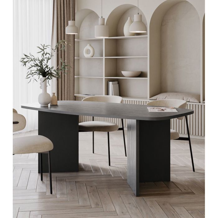 Table à manger rectangulaire – PIANO – aspect frêne noir-gris – 190x100 cm