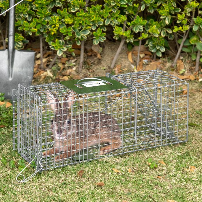 8416 Piège cage de capture pliante pour petits animaux type rat et souris - 2 portes poignée 66 x 24 x 30 5 cm acier gris