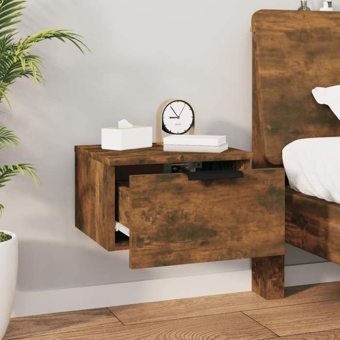 Table de chevet murale - NGM - Armoire de chevet flottante - Chêne fumé 34x30x20cm 912987