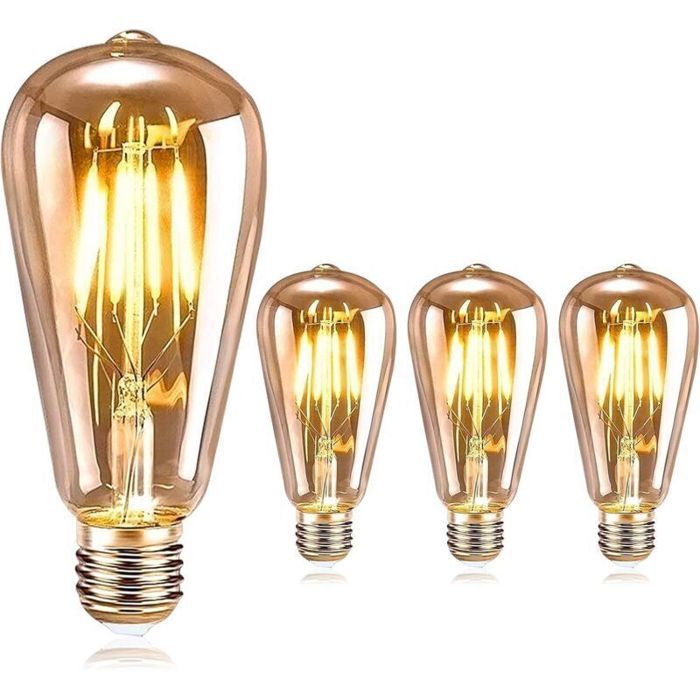 Ampoule LED Edison Ampoule E27 Vintage Edison LED Rétro Ampoule 4W ST64 Lampe Décorative Antique Nostalgiques Blanc Chaud Ampoule