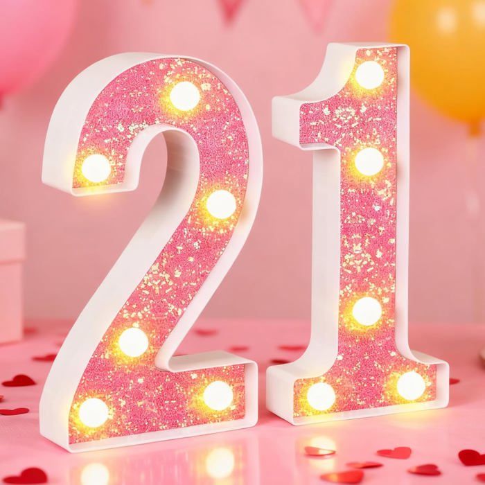 Chiffres Lumineux 21 à DEL - 21 Panneaux pour Décoration de Fête - 21e Anniversaire et Anniversaire de Mariage