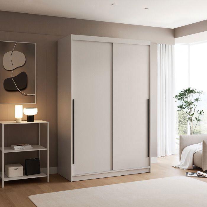 Armoire SILENTE 140 cm - LED - portes coulissantes - Cachemire