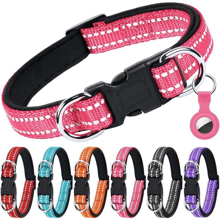 Classic adjustable reflective nylon dog collar with case size S (11.4-17.7 in / 29-45 cm) rose red