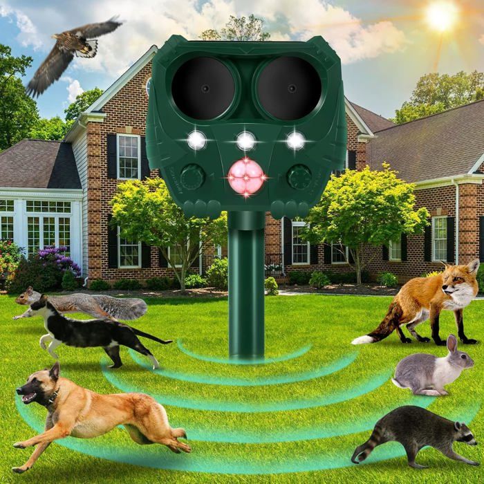 Répulsif Chat Ultrason5 Modes avec Détecteur de Mouvement PIRLumière FlashIPX4 ÉtancheRépulsif MardesChatsChiensRaccoons