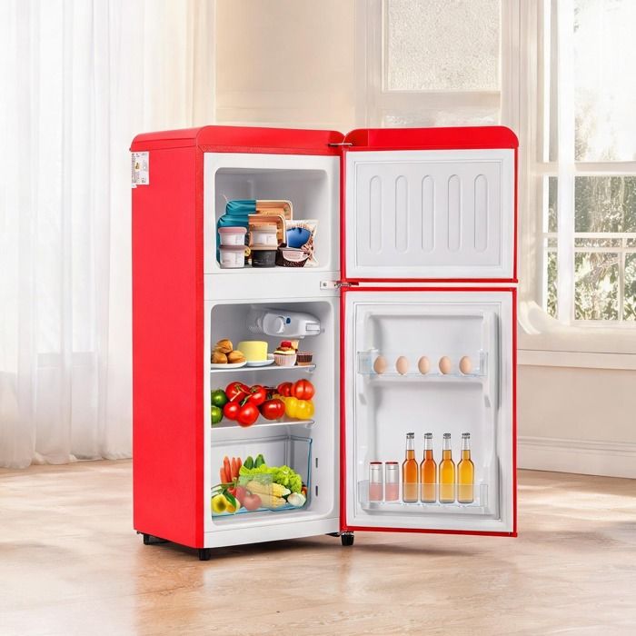Réfrigérateur compact 60 L 2 portes rouge rétro 888 cm congélateur 22 L LED classe E - Dominiquefe