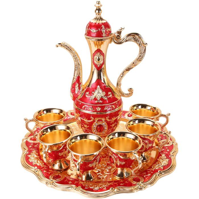 1 Ensemble Thé Marocain 6 Pièces Alliage De Zinc Rouge Tasse Café Turque Vintage Pour Maison Et Mariage THEIERE ELECTRIQUE