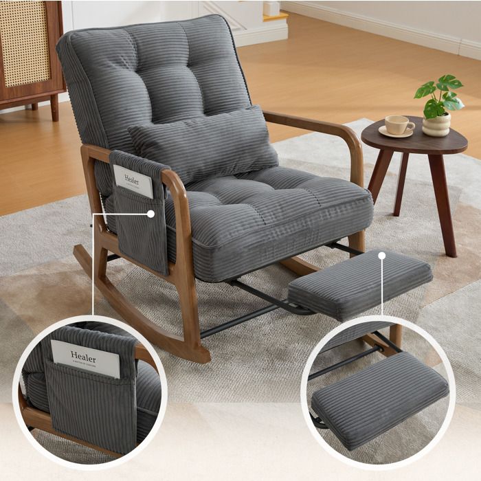 WOVREO Fauteuil a bascule avec repose-pieds intégré dossier réglable 3 positions corduroy gris