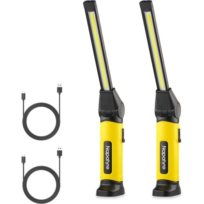 Lampe de Travail 4000mAh Baladeuse LED Rechargeable avec Base Magnétique 3 Modes Lampe de Poche pour Auto Atelier (2 Pièces)
