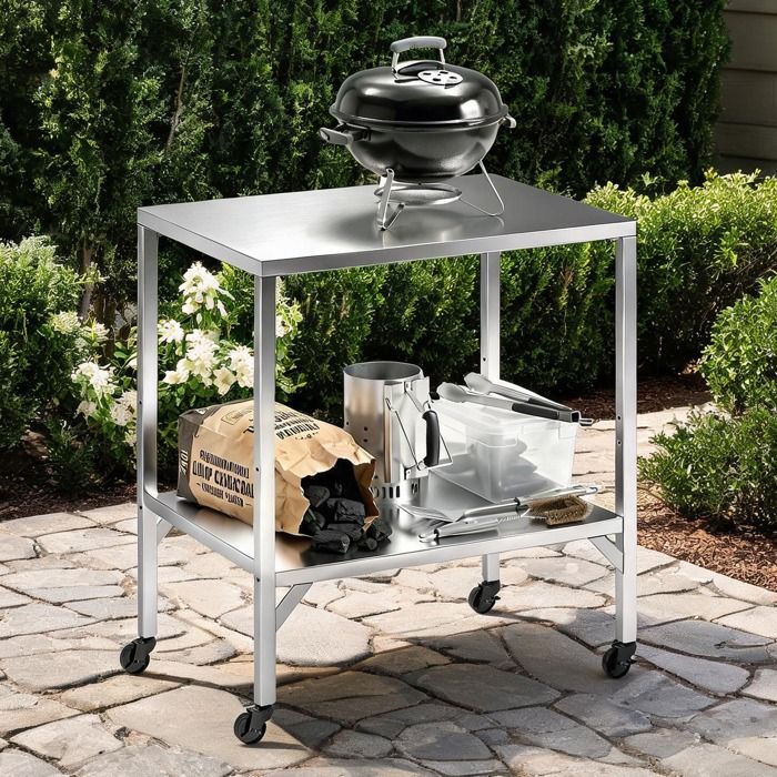 Table de préparation chariot en acier inoxydable 85x60 cm plateau spacieux et roulettes pour extérieur