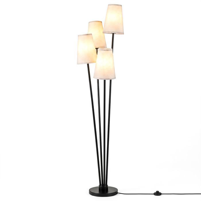 Lampadaire sur Pied pour Salon 160 cm 4 Têtes COSTWAY-Abat-jour en Tissu-Interrupteur au Pied Poteaux Métalliques-Base Large