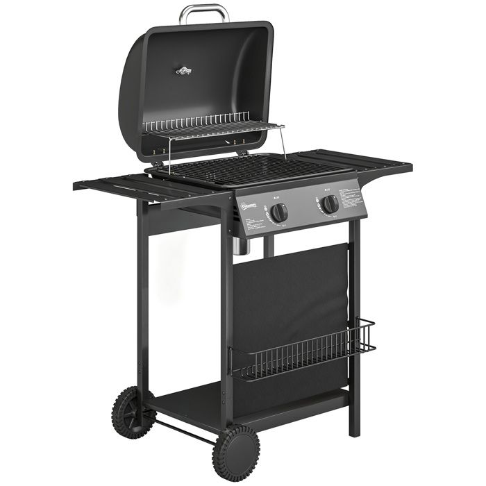 FSX Barbecue à gaz avec 2 brûleurs tables latérales et thermomètre intégré en acier inoxydable 99 x 56 x 95 cm noir