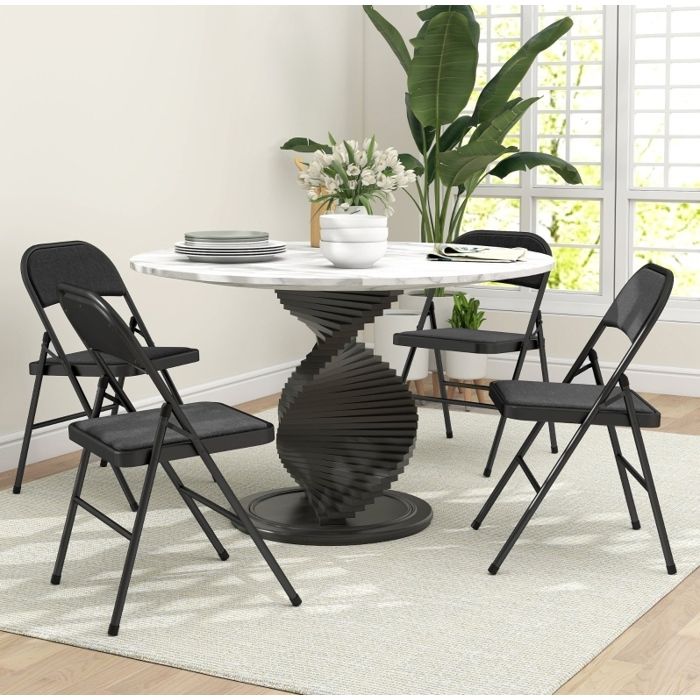 Chaise pliante lot de 4 noir avec assise rembourrée effet lin structure métal pliable pour intérieur JOINERY