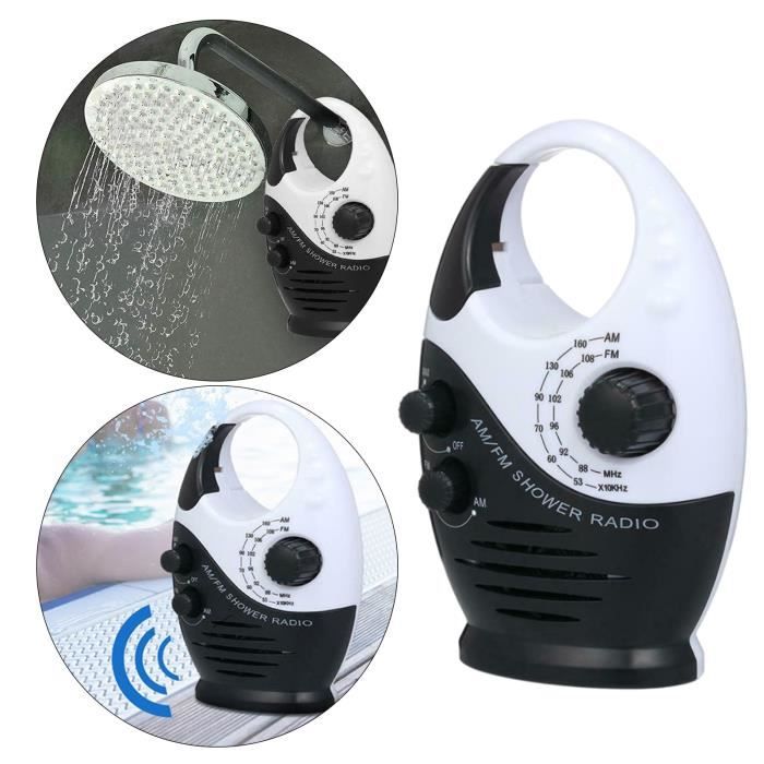 Radio Douche Étanche AM/FM - Portable Avec Poignée - Piles AAA - Haut-Parleur Intégré - Salle De Bain