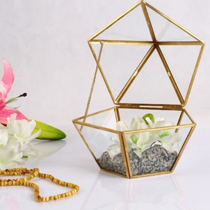 Terrarium Géométrique Verre En Maison - 22x15x17cm, Avec Couvercle Basculant