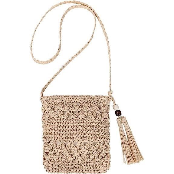 Sac Cabas En Paille Tissé Beige – Sac à Main Bandoulière été – Femme – Tissé Main