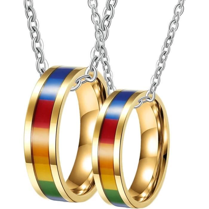 Collier Prenom Personnalis Femme Bague Lgbt Dor e De 6Mm Acier