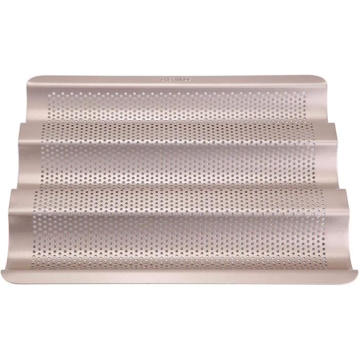Moule Pour Baguette Professionnelle Moule à Baguettes ETiME - Plaque Perforée Antiadhésive Pour Four - 2 Baguettes - Acier Inoxydable Noir Moule A Baguette De Pain Four