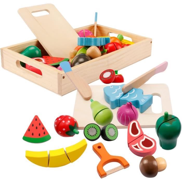 Jouets éducatifs - Enfant - Fruits et légumes en bois - 14 pièces - Multicolore - 3 ans et plus