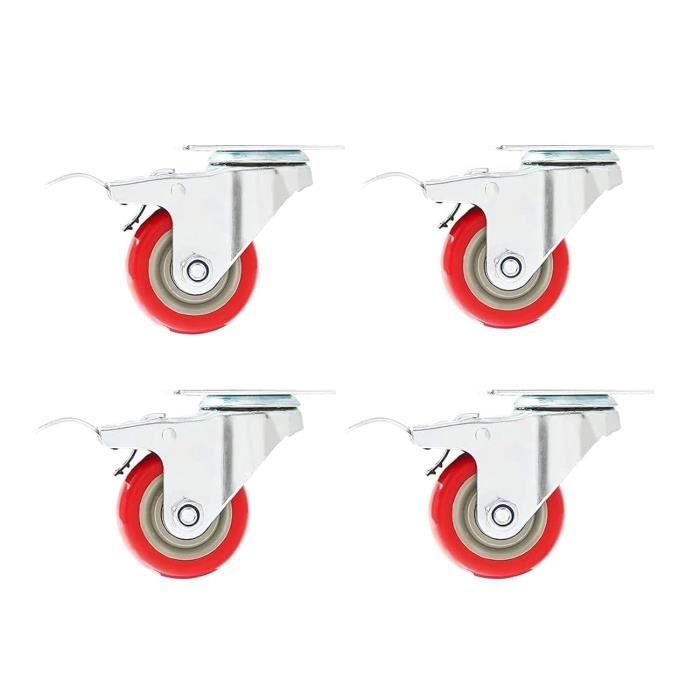 Lot De 4 Roulettes Pivotantes Industrielles – 2 Freinées + 2 Pivotantes, Capacité 1000-1100 Kg, Plaques 55x70 Mm - 4