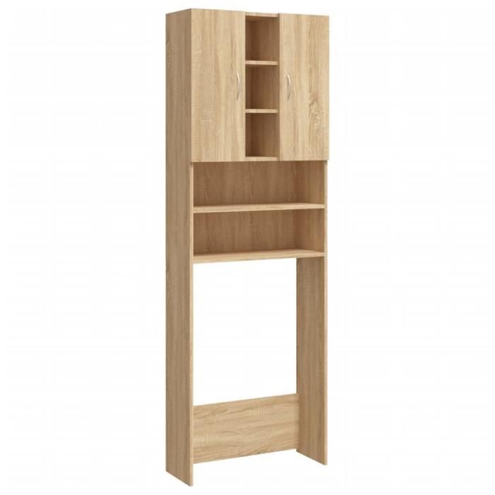 Meuble pour machine à laver - Chêne sonoma - 64x255x190 cm - 2 portes et 9 compartiments