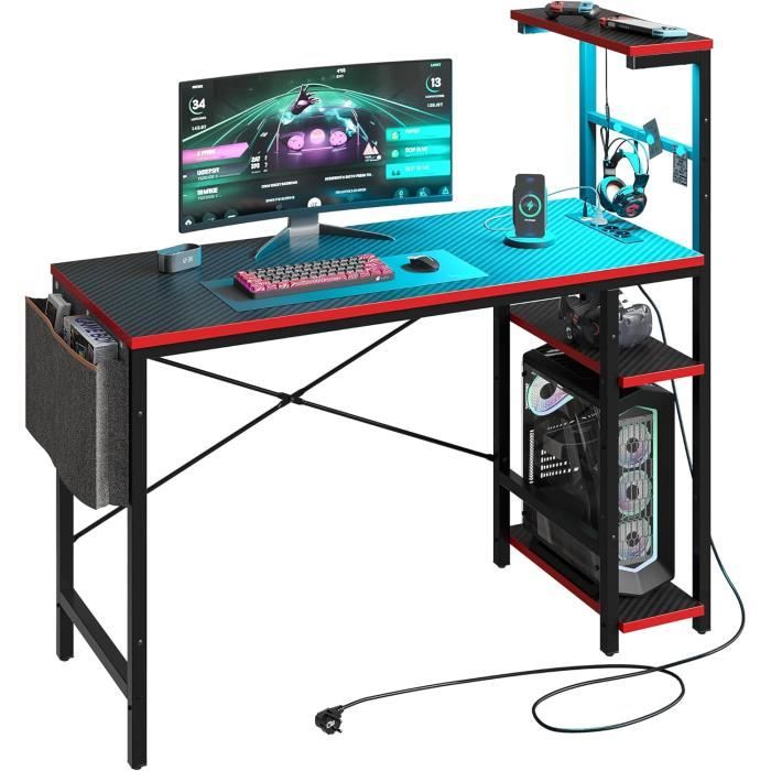 YARDIN Bureau De Jeu Avec Revêtement En Fibre De Carbone, Avec Porte Gobelet Et Crochet Pour Casque Pour Une Experience De Jeu Immersive 81728930