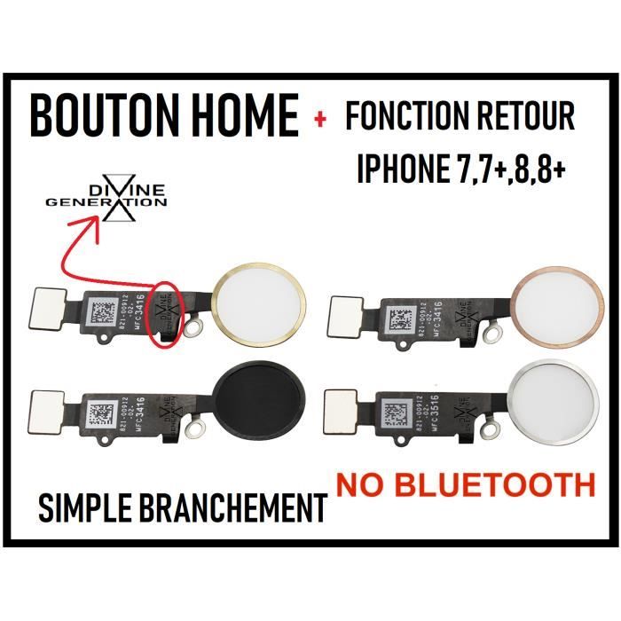 Bouton Home universel avec fonction de retour pour iPhone 7/8/7 Plus/ 8 Plus