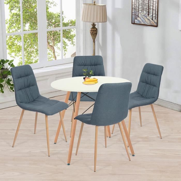 Ensemble Table A Manger 4 Personnes Blanc 4 Chaises En Tissu