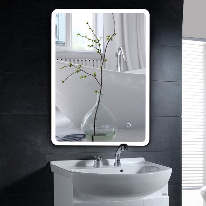 80 60cm Miroir De Salle De Bain Coin Arrondi Led Miroir Avec
