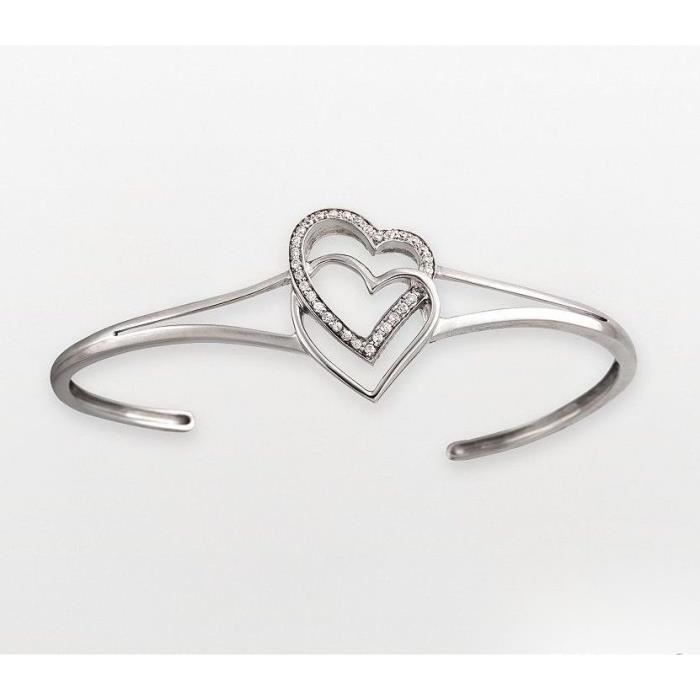 Bracelet Argent 925 + Pendentif Cœur Diamant 0.01ct - NEUF Avec étiquettes