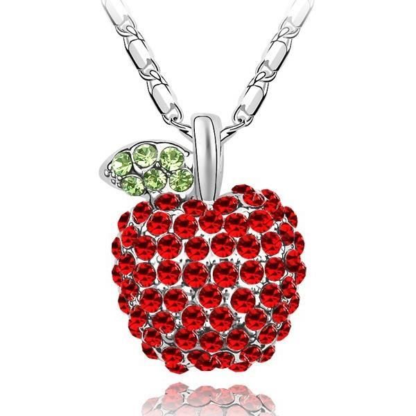 4 Images 1 Mot Pomme Argent Collier Pomme Rouge Orné de SWAROVSKI ELEMENTS - Achat / Vente sautoir