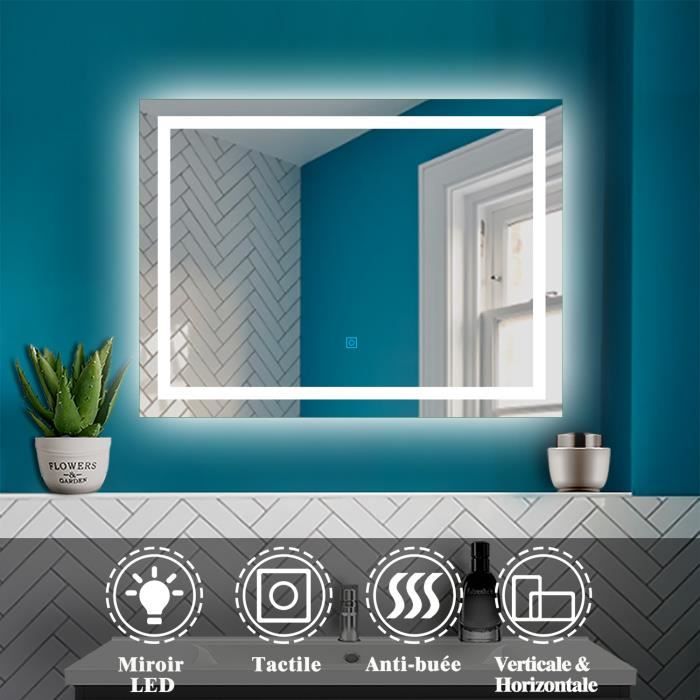 Glace De Salle De Bain Avec Eclairage Miroir Lumineux Led Salle De Bains Avec Eclairage Mural Miroir Led Lampe De Miroir Anti Buee 100x70cm 36w Blanc Froid 6000k Achat Vente Miroir Salle De Bain Cdiscount