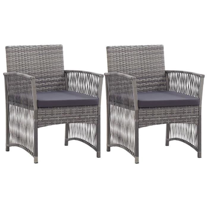 lot de 2 fauteuils de jardin - mmcz - design moderne et coussins - résine tressée anthracite - gris