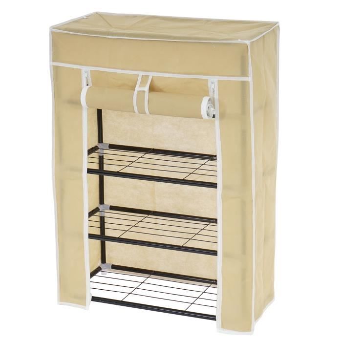 Armoire Range Chaussures Pliante Tissu De Camping 84x60x29cm Creme Achat Vente Meuble A Chaussures Armoire