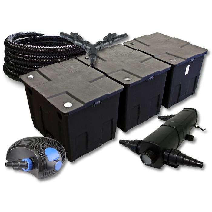 SunSun Kit complet: CBF-350C Filtre de bassin jusquà 90000 L Biologique CTF-12000 pompe de filtration 12000l/h 100W CUV-224 lampe