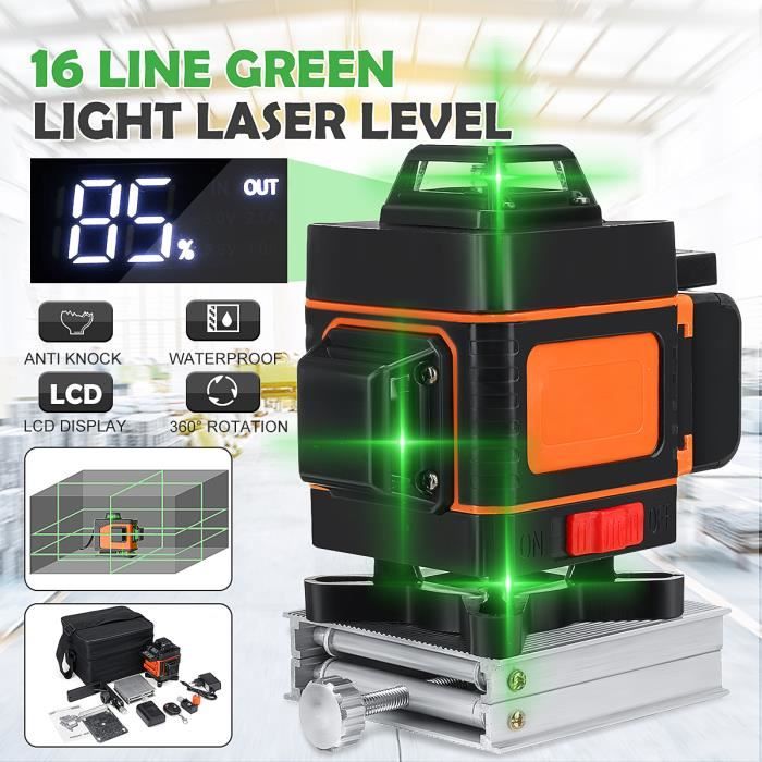 360° 16 lignes 4D Laser Niveau Rotatif Vert lumière Précis Auto-nivelant 