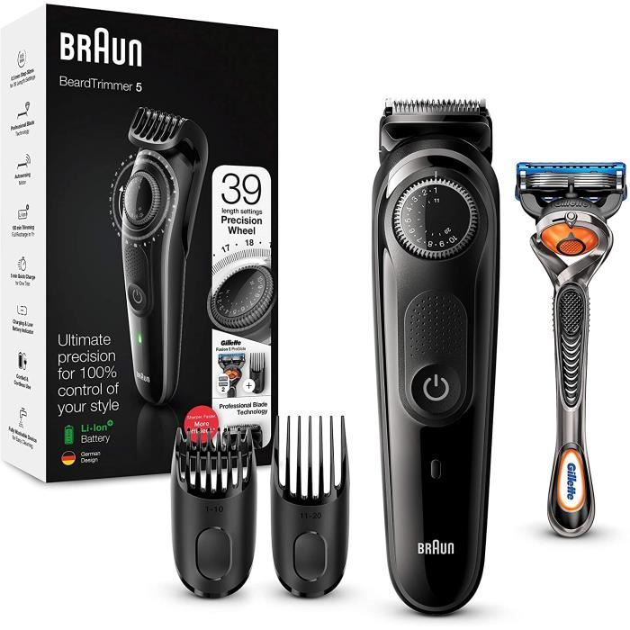 Braun BT5242 Tondeuse électrique Barbe et Cheveux, 39 Réglages De Longueur, Noir/Gris pour Homme