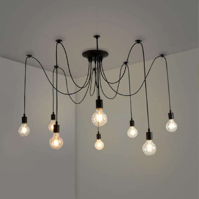 8 Tete E27 Lampe Plafonnier Lustre Suspension Luminaire Industriel
