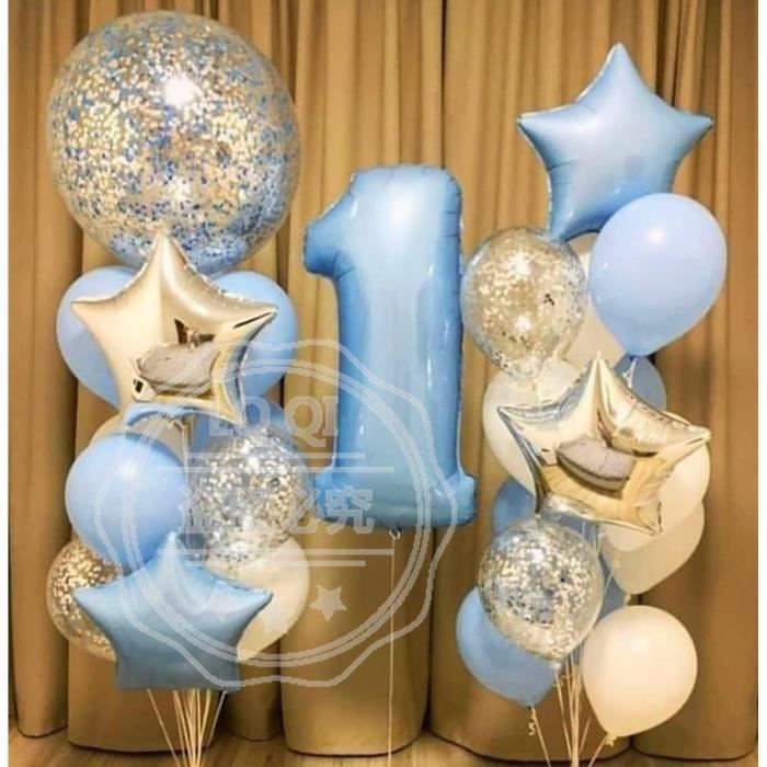 1st Joyeux Anniversaire Argent Bleu Feuille Numero Ballons Premier Bebe Garcon Fille Fete Decorations Mes 1 Un An Ballon Ma Cdiscount Maison