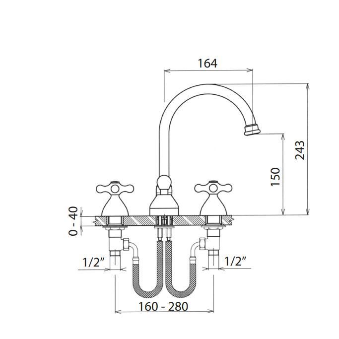 Mitigeur Lavabo 3 Trous Style Rétro Paini – Bec Orientable Et Croix En Laiton