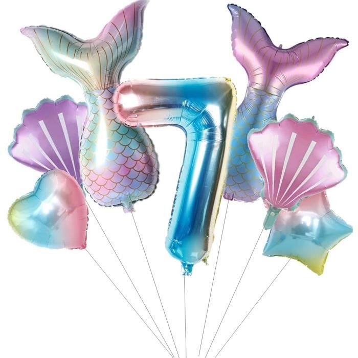 Lot de ballons gonflables en forme de sirène - Pour fille - 7 ans - Colorés  - Décoration d'anniversaire - Cdiscount Maison