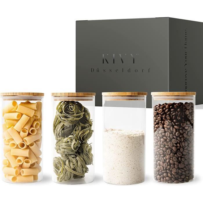 Set 4 Bocaux Verre Hermétiques KIVY 1200ml - Couvercles Bambou Écologique