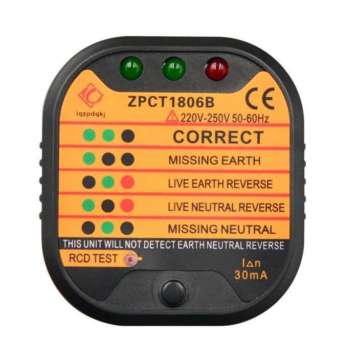 Testeur De Prise électrique 220-250V VOANZO - Détecteur De Polarité, Fuite, Câblage - LED Indicateurs