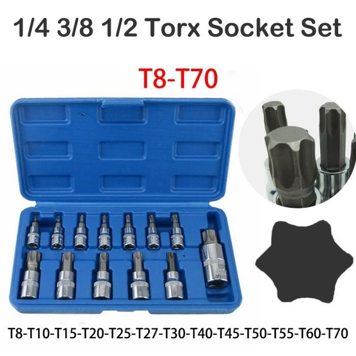 Jeu de douilles longues et profondes E Torx Star, 19 pièces, entraînement 1/2 pouces pour voiture, douilles hexagonales courtes et longues  34