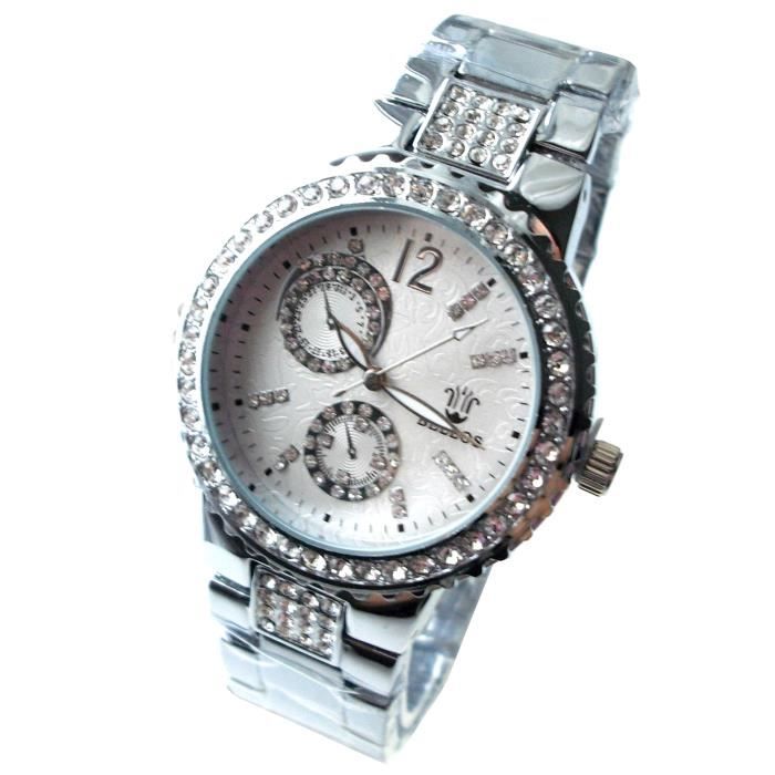 MONTRE WATCH FEMME BRACELET ACIER ARGENT BIJOUX STRASS QUARTZ MODE IDÉE CADEAU