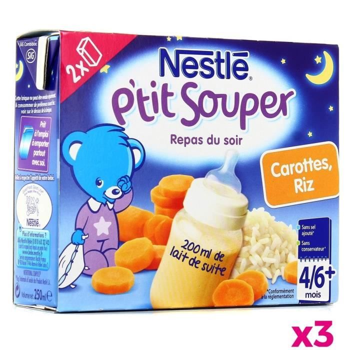 Nestle P Tit Souper Repas Du Soir Carottes Riz Avec Du Lait 2x250 Ml Des 4 6 Mois Lot De 3 Achat Vente Plats Cuisines Nestle P Tit Souper Repas