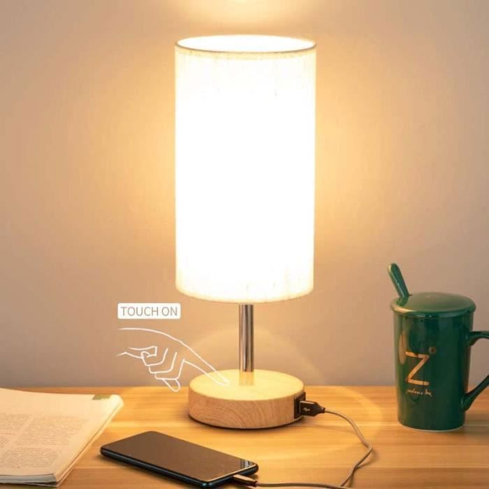 Lampe de chevet tactile, lampe de chevet pour chambre à coucher avec Ports  de charge USB C + A, lampe de bureau à intensité variable à 3 voies